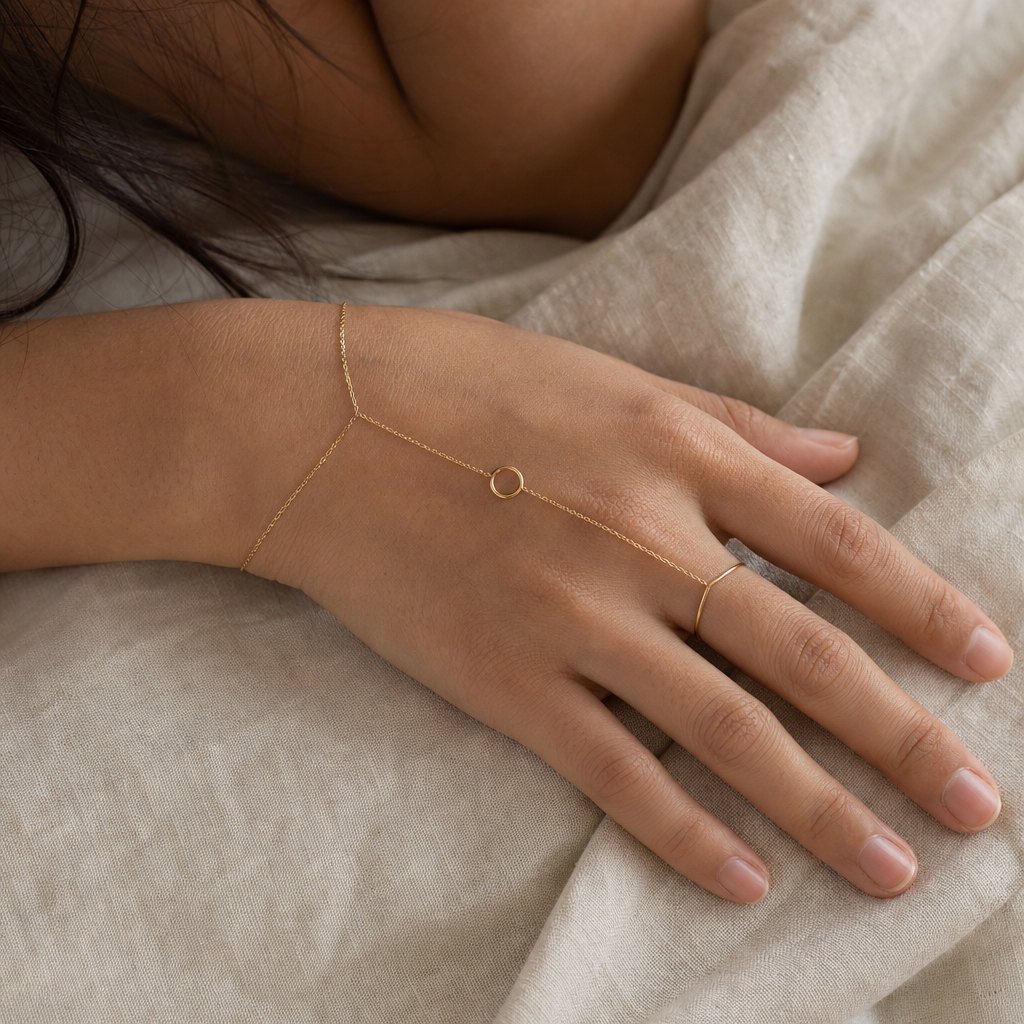 The Orbit Hand Chain wearing close image.